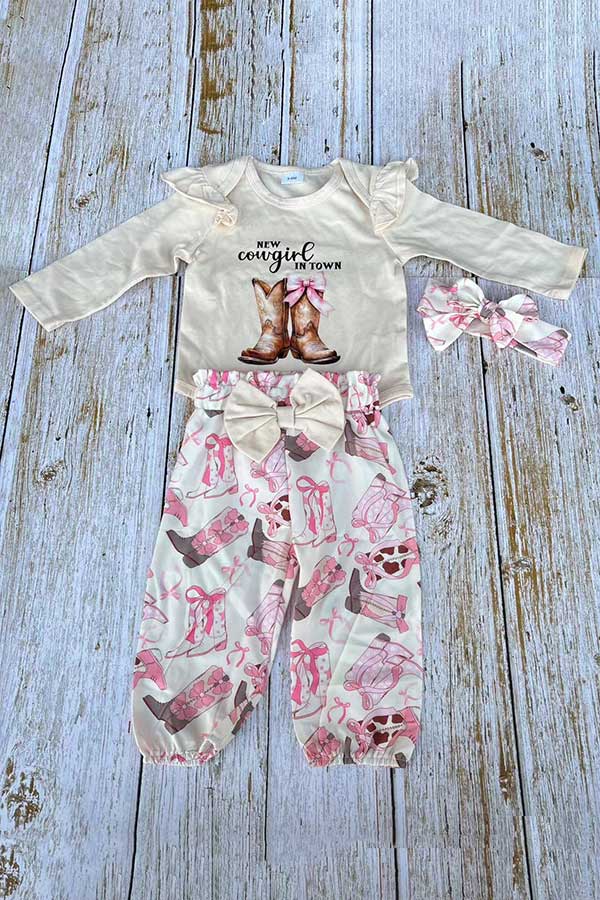 New cowgril IN TOWN & pant 3pc baby girls sets w/headband 251303M