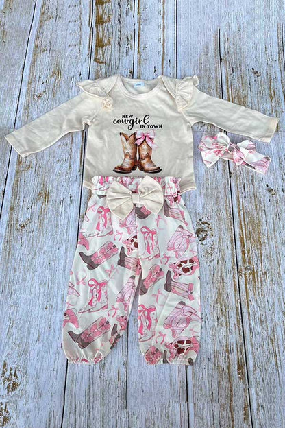 New cowgril IN TOWN & pant 3pc baby girls sets w/headband 251303M