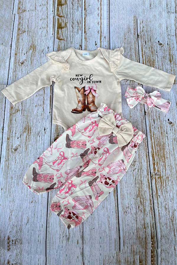 New cowgril IN TOWN & pant 3pc baby girls sets w/headband 251303M