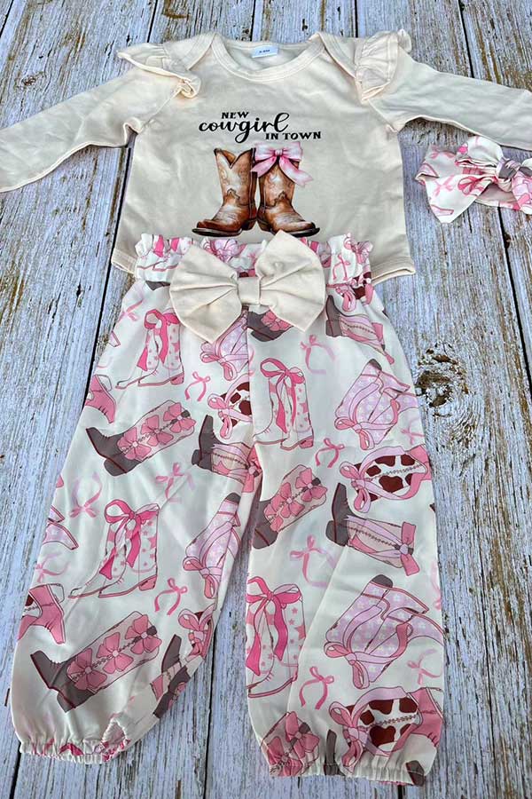 New cowgril IN TOWN & pant 3pc baby girls sets w/headband 251303M