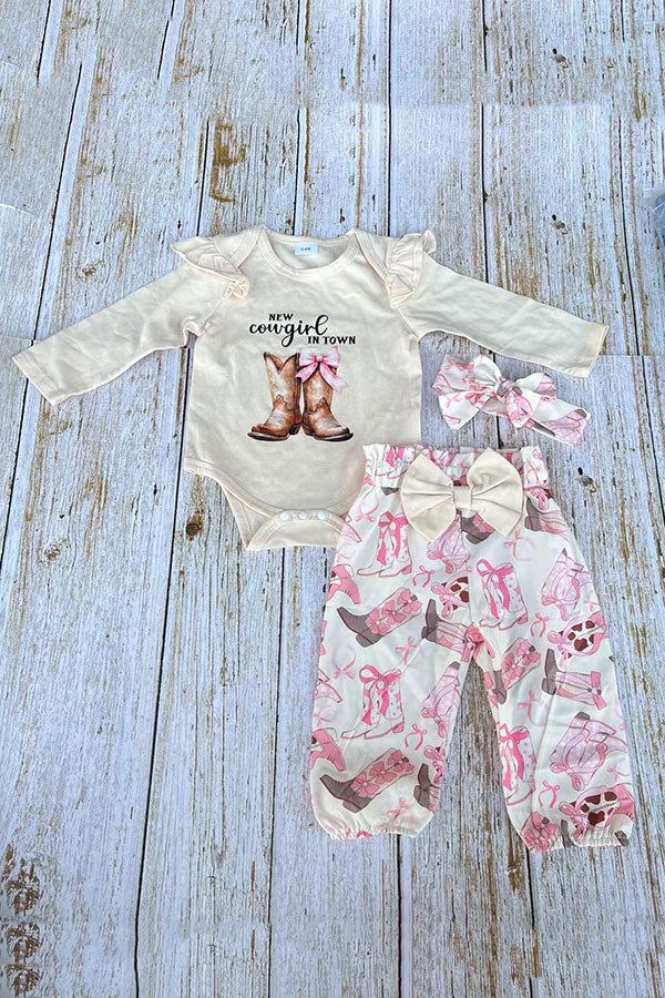 New cowgril IN TOWN & pant 3pc baby girls sets w/headband 251303M