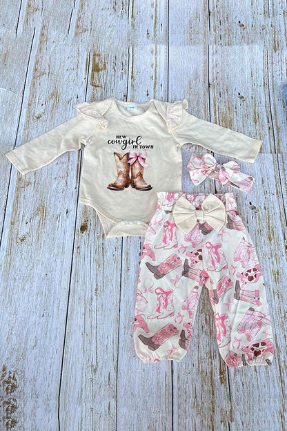 New cowgril IN TOWN & pant 3pc baby girls sets w/headband 251303M