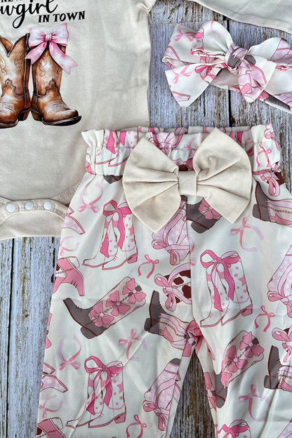 New cowgril IN TOWN & pant 3pc baby girls sets w/headband 251303M