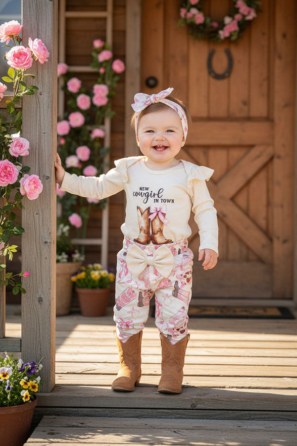 New cowgril IN TOWN & pant 3pc baby girls sets w/headband 251303M