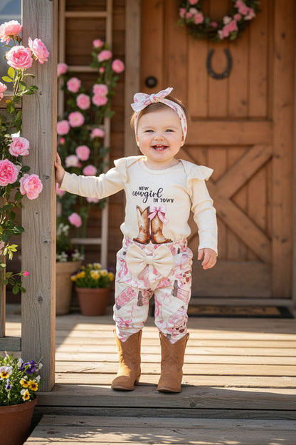 New cowgril IN TOWN & pant 3pc baby girls sets w/headband 251303M