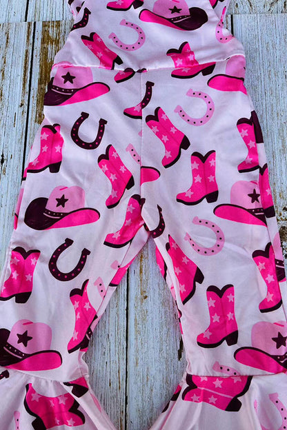 Boots printed pink one piece bell bottom girls overall jumpsuit 251305M