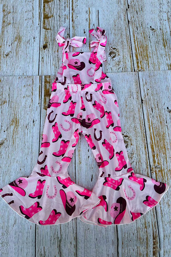 Boots printed pink one piece bell bottom girls overall jumpsuit 251305M