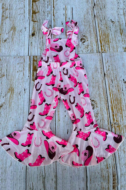 Boots printed pink one piece bell bottom girls overall jumpsuit 251305M