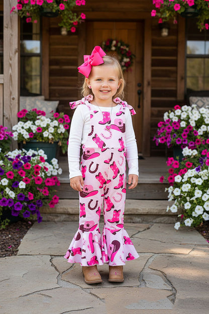 Boots printed pink one piece bell bottom girls overall jumpsuit 251305M