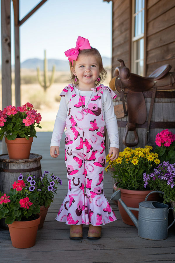 Boots printed pink one piece bell bottom girls overall jumpsuit 251305M