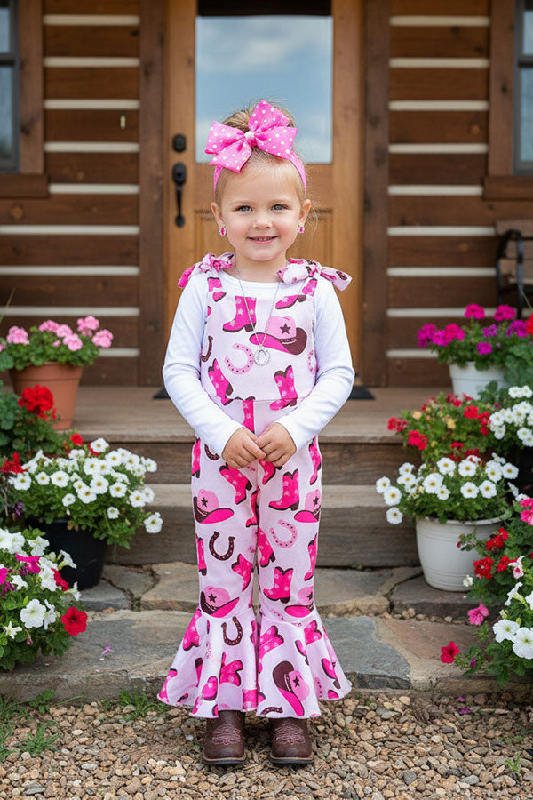 Boots printed pink one piece bell bottom girls overall jumpsuit 251305M