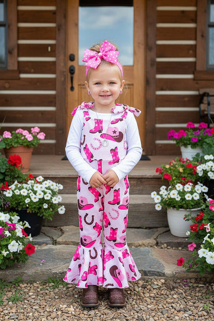 Boots printed pink one piece bell bottom girls overall jumpsuit 251305M