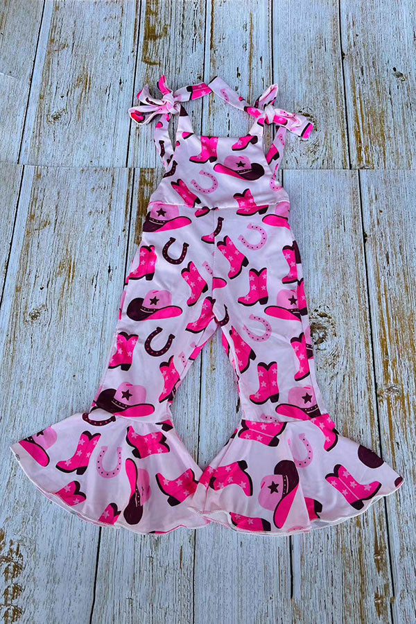 Boots printed pink one piece bell bottom girls overall jumpsuit 251305M
