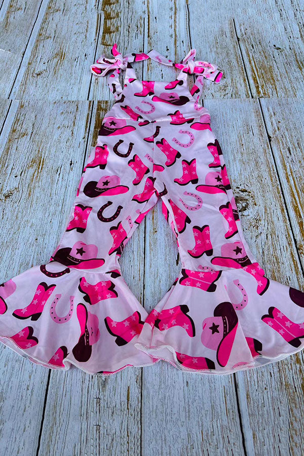 Boots printed pink one piece bell bottom girls overall jumpsuit 251305M
