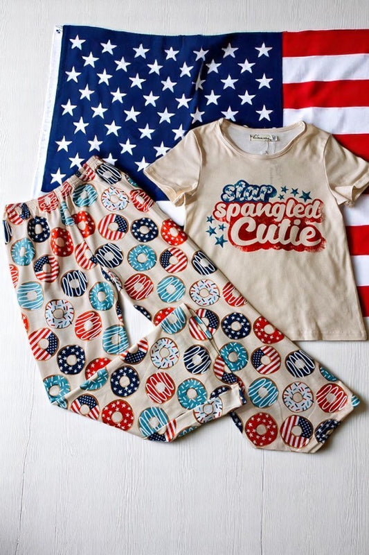 "STAR SPABGLED CUTIE" patriotic donut 2pc girls set XCH0666-9H