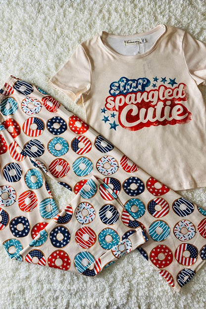 "STAR SPABGLED CUTIE" patriotic donut 2pc girls set XCH0666-9H