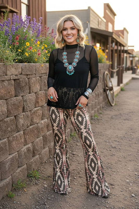 Western solid black sheer long sleeve women's boutique top Southern Stitch XCH17060