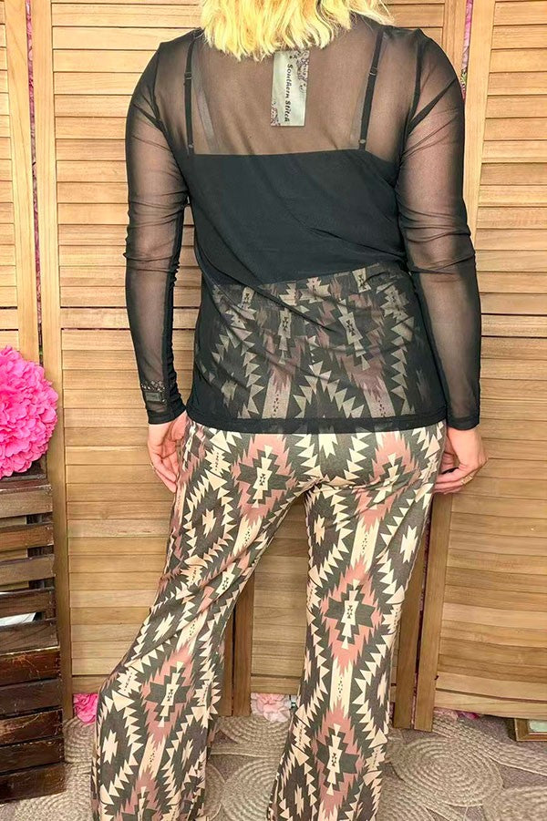 Western solid black sheer long sleeve women's boutique top Southern Stitch XCH17060