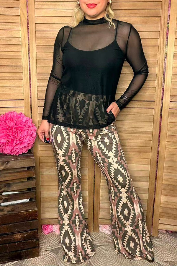 Western solid black sheer long sleeve women's boutique top Southern Stitch XCH17060