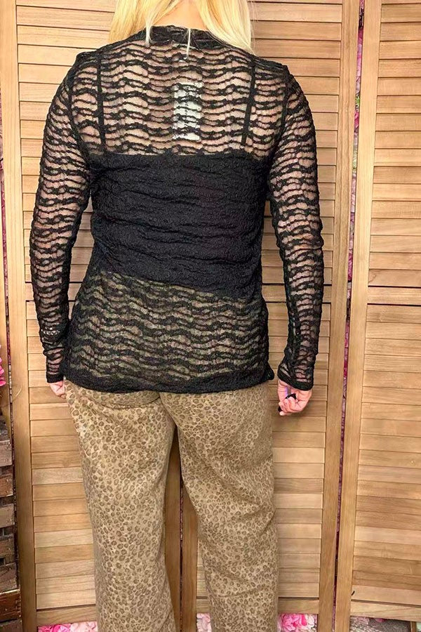 Western black lace long sleeve sheer women boutique top Southern Stitch XCH17072