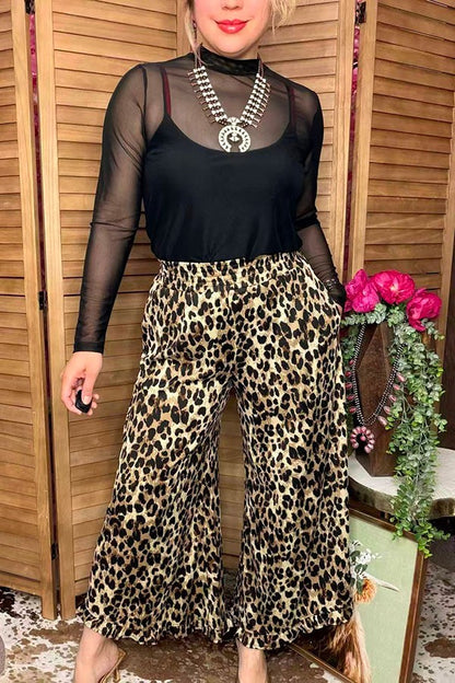 Western leopard wide leg high waist women's boutique pant XCH17040