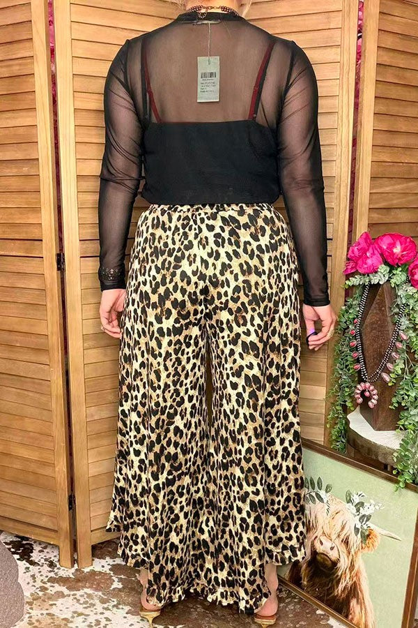 Western leopard wide leg high waist women's boutique pant XCH17040