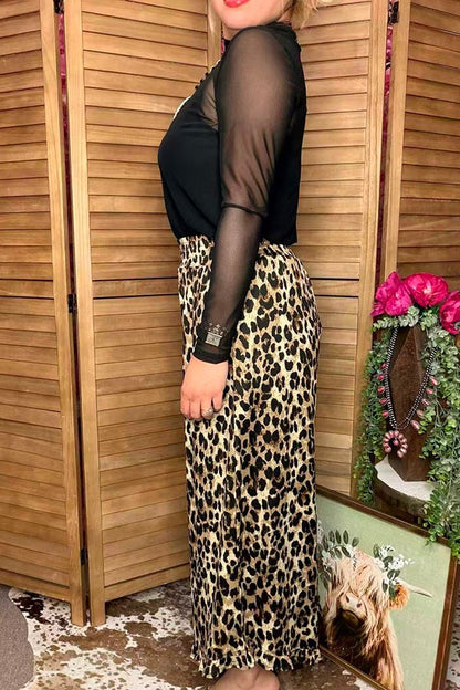 Western leopard wide leg high waist women's boutique pant XCH17040