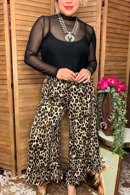 Western leopard wide leg high waist women's boutique pant XCH17040