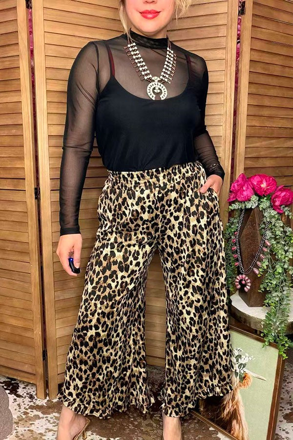 Western leopard wide leg high waist women's boutique pant XCH17040