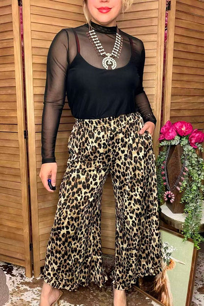 Western leopard wide leg high waist women's boutique pant XCH17040