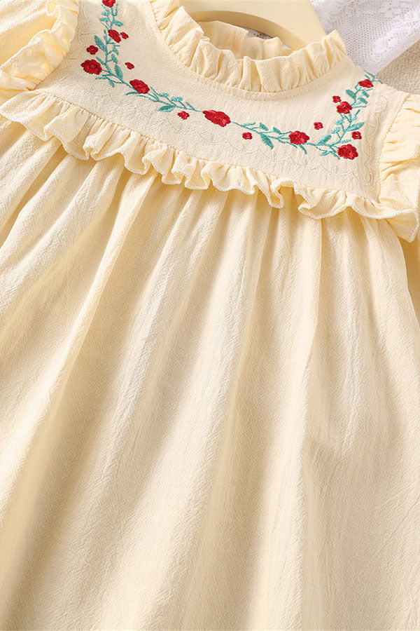 Flower embroidery ruffle long sleeves girls dress 2601003M