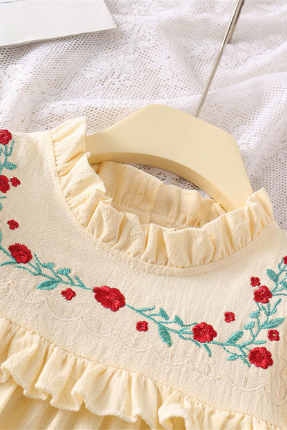 Flower embroidery ruffle long sleeves girls dress 2601003M
