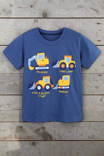 Construction truck printed blue top & embroidery shorts 2pc boy's set 2601004M