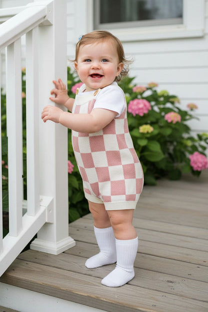 Pink Checkered knitted adjustable sweater infant baby onesies 2601006M