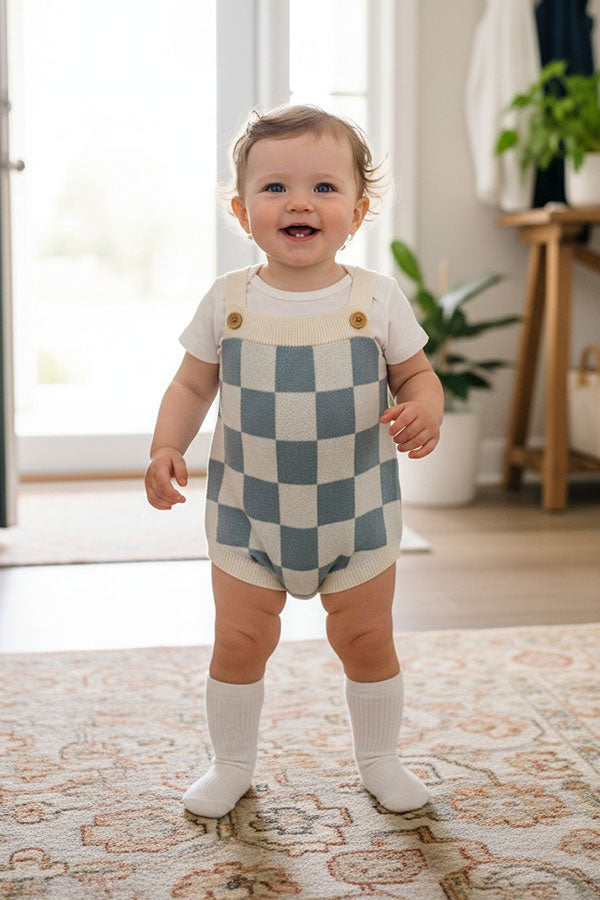 Blue Checkered knitted adjustable sweater infant baby onesies 2601007M
