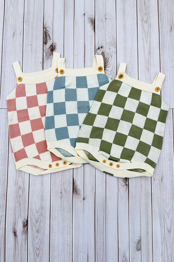 Light green checkered knitted adjustable sweater infant baby onesies 2601008M