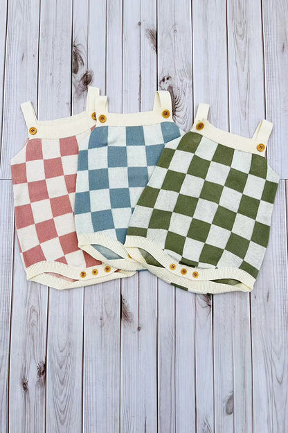 Light green checkered knitted adjustable sweater infant baby onesies 2601008M