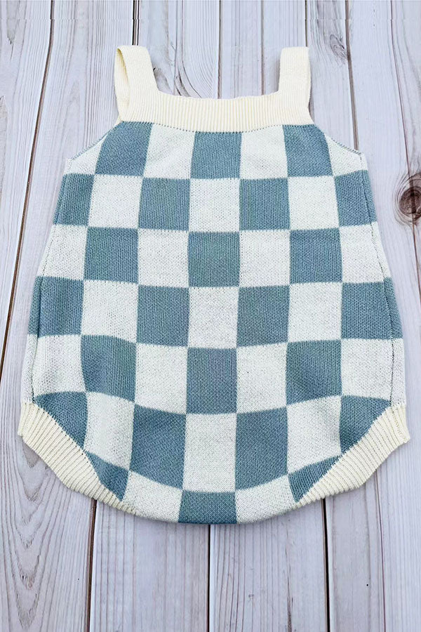 Blue Checkered knitted adjustable sweater infant baby onesies 2601007M