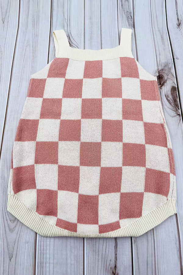 Pink Checkered knitted adjustable sweater infant baby onesies 2601006M
