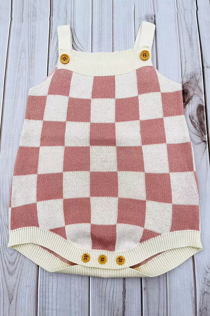 Pink Checkered knitted adjustable sweater infant baby onesies 2601006M