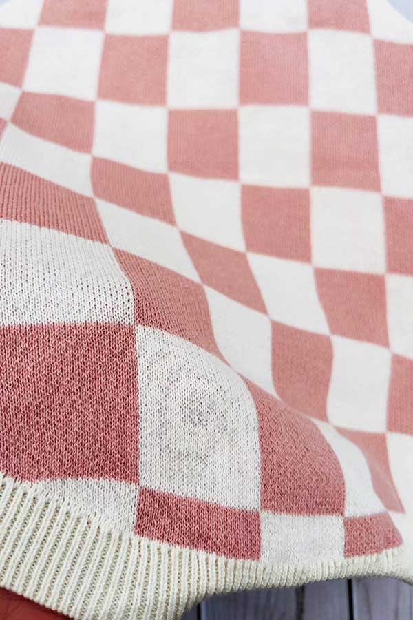 Pink Checkered knitted adjustable sweater infant baby onesies 2601006M