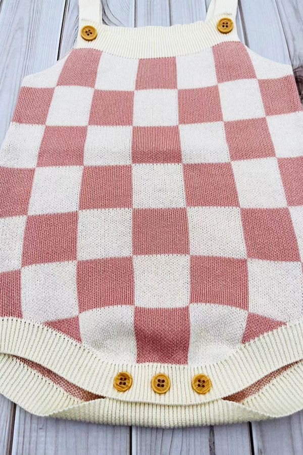 Pink Checkered knitted adjustable sweater infant baby onesies 2601006M