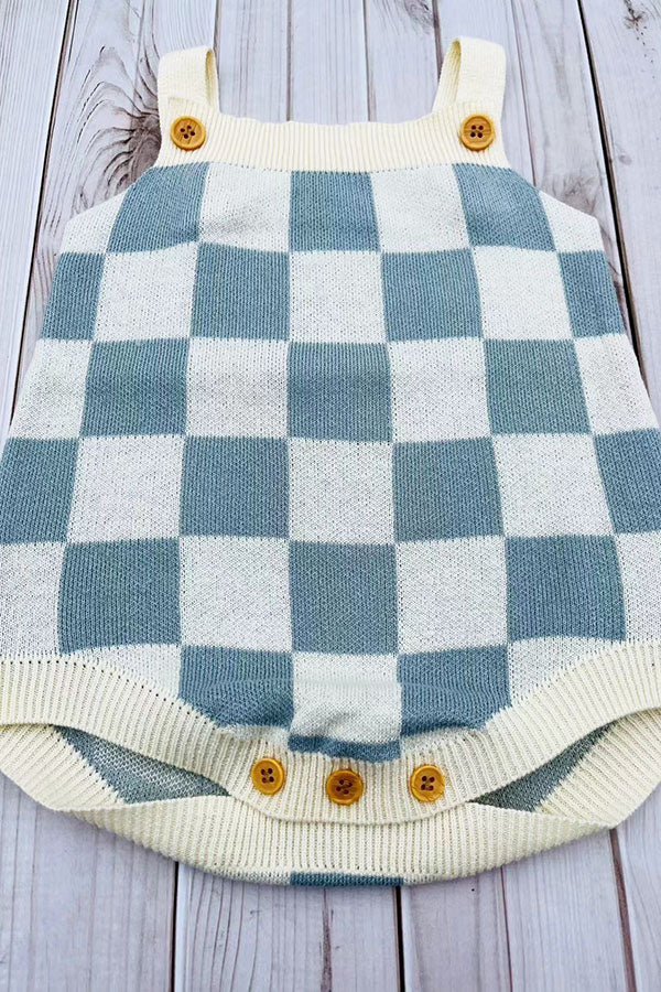 Blue Checkered knitted adjustable sweater infant baby onesies 2601007M