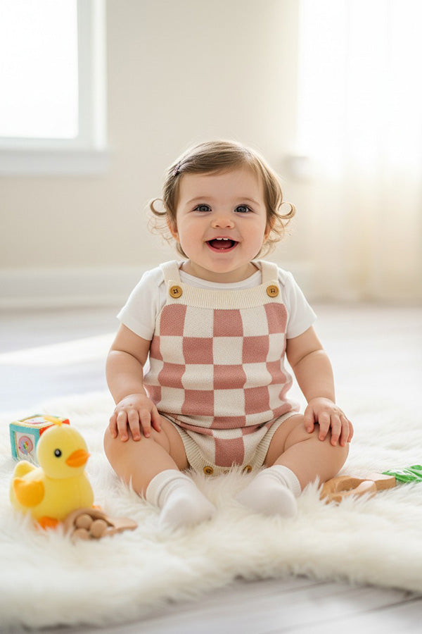 Pink Checkered knitted adjustable sweater infant baby onesies 2601006M