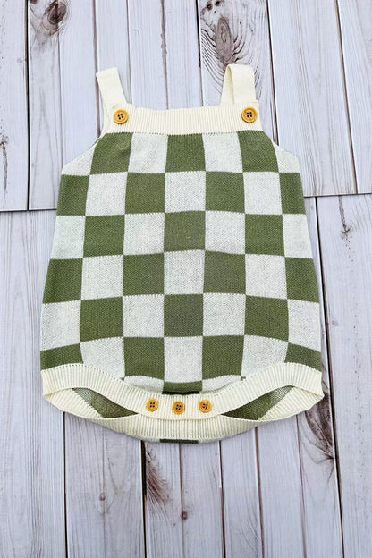 Light green checkered knitted adjustable sweater infant baby onesies 2601008M