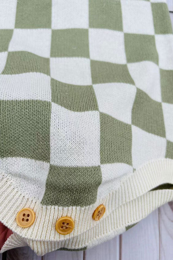 Light green checkered knitted adjustable sweater infant baby onesies 2601008M