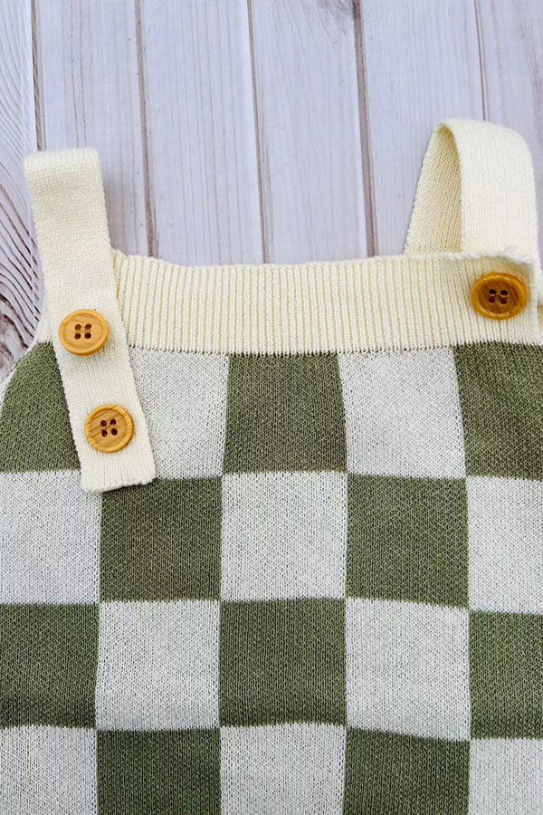 Light green checkered knitted adjustable sweater infant baby onesies 2601008M