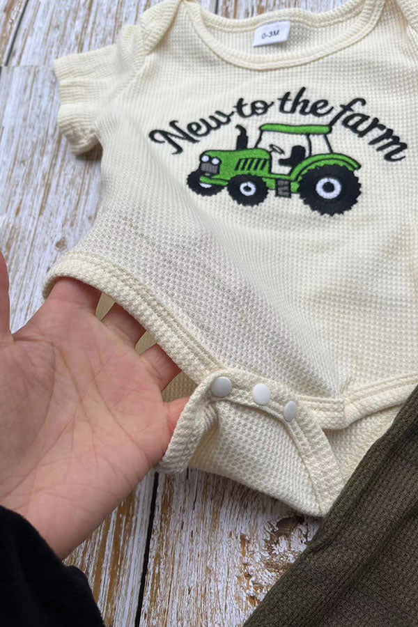 New to the farm & tractor embroidery romper & pant & hat 3pc baby sets 2601009M
