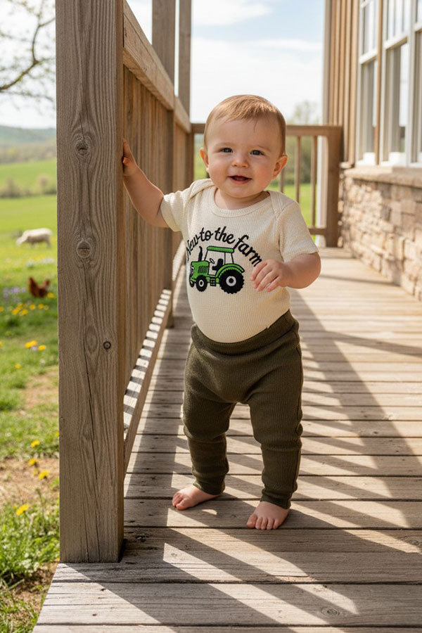 New to the farm & tractor embroidery romper & pant & hat 3pc baby sets 2601009M