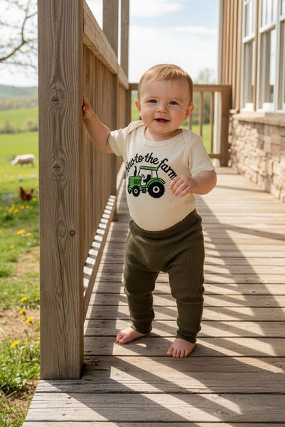 New to the farm & tractor embroidery romper & pant & hat 3pc baby sets 2601009M